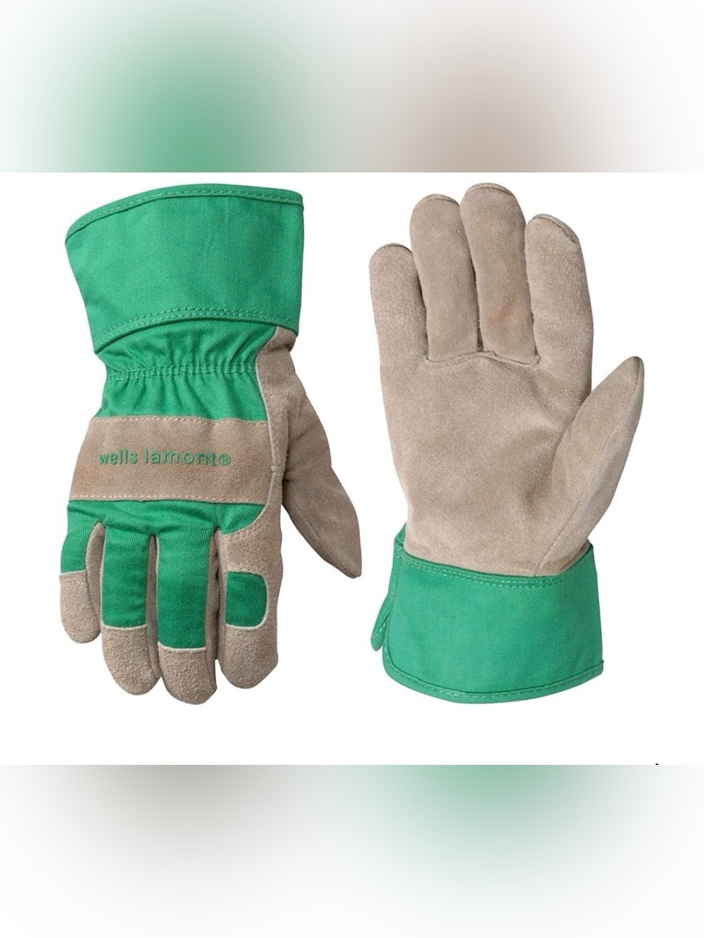 Wells Lamont Green & Tan Work Gloves Youth 5-8 years old Cowhide Leather